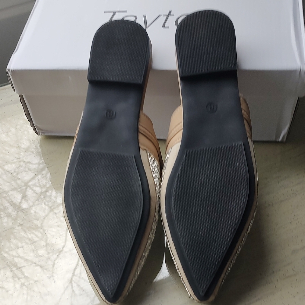Rhinestone Pointed Toe Slip-On Mules in Beige - Picture 6 of 6